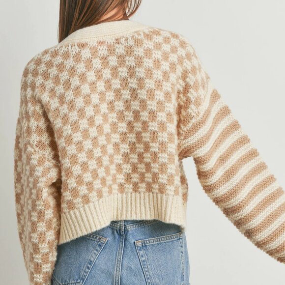 NWT Checkered Striped Cardigan Sweater - Picture 3 of 3